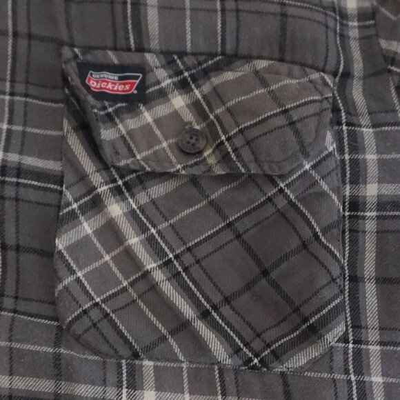 Vintage '90S Dickies Gray Black Plaid Quilt Lined Outdoor Button Up Shacket L - Picture 5 of 11